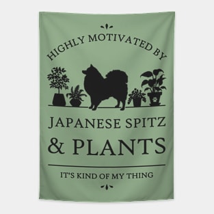 Highly Motivated by Japanese Spitz and Plants Tapestry