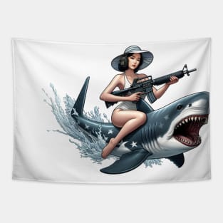 Tactical Girl and Shark Tapestry