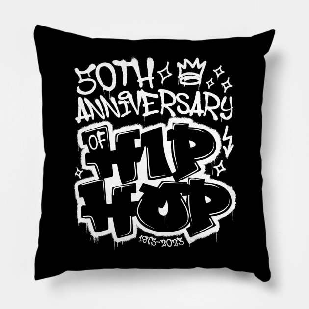 50 Years Hip Hop Vinyl Retro Graffiti 50th Anniversary Black White Pillow by connguoicoctinh