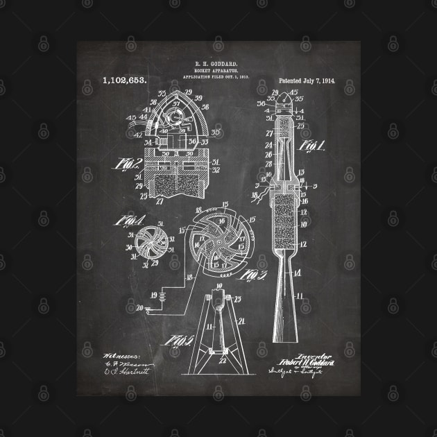 Rocket Ship Patent - Nasa Rocketship Art - Black Chalkboard by patentpress