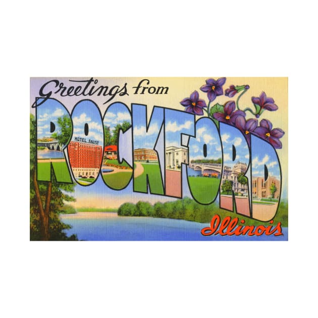 Greetings from Rockford Illinois, Vintage Large Letter Postcard by Naves