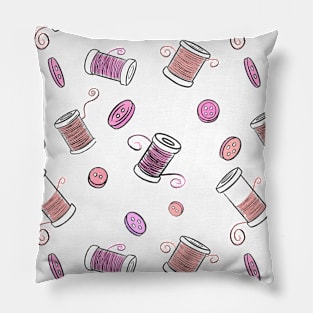 Sewing Pink Cotton Reels and Buttons Pillow