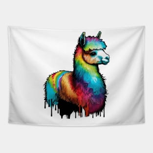 Alpaca Llama Rainbow Colordrops Tapestry