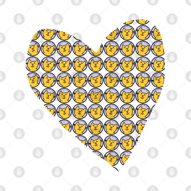 Yellow Cat Pattern Heart on White for Valentines Day by ellenhenryart