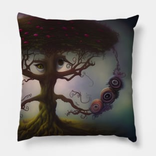 I Spy With My Big Eye - Surreal Tree AI Art Pillow