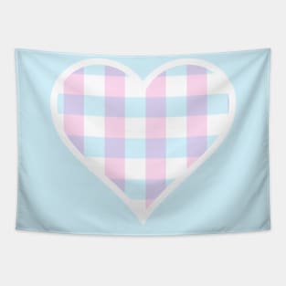 Soft Pink, Blue and White Buffalo Plaid Heart Tapestry