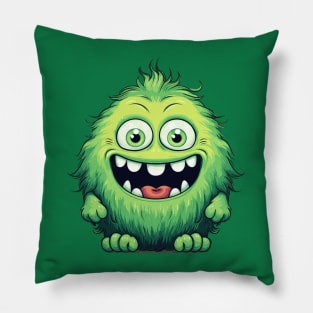 Smiling Cute Green Monster Cartoon Pillow