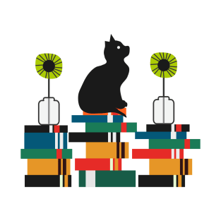 Cat, books and flowers T-Shirt