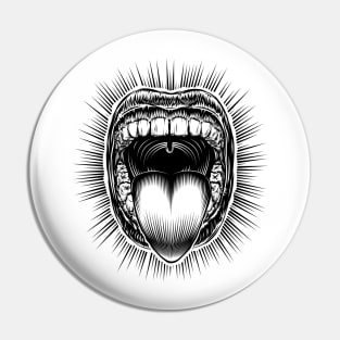 Mouth Open Tongue Scream Vintage Ink Hand Drawing Monochrome Pin