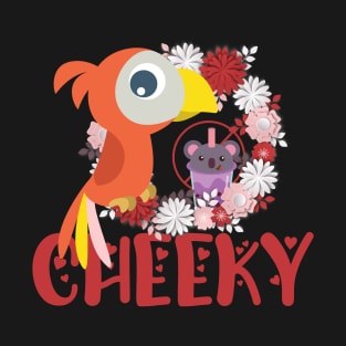 Cheeky parrot having a green tea boba, taro and milk on a forbidden zone. Spring design, fresh approach T-Shirt