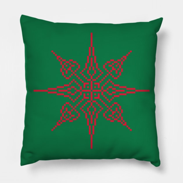 Pixel Red Holiday Snowflake Pillow by gkillerb