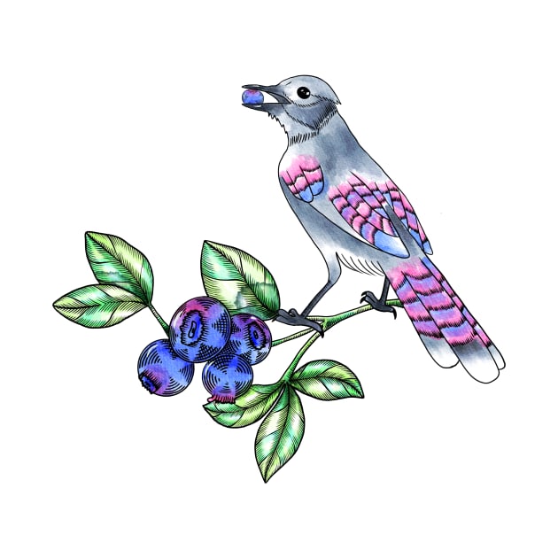 Blue Jay bird with Blue Berry by Farissa