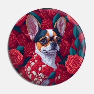 Dogs, Chihuahua and flowers, dog, seamless print, style vector (red version Chihuahua) Pin