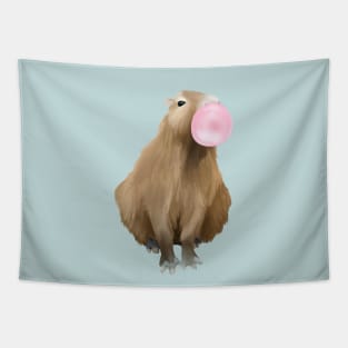 Cute Pink Bubblegum Blowing Capybara Tapestry