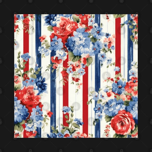 Red White and Blue Patriotic Shabby Floral by VintageFlorals