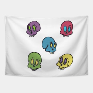 Skulls Color.  Purple, muted red, blue, green and yellow Tapestry