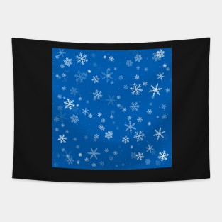 White and Blue Snowflakes Winter Pattern Tapestry