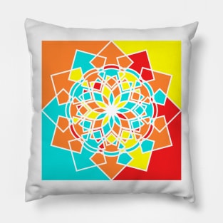 Square print with random geometric shapes in bright neon colors Pillow