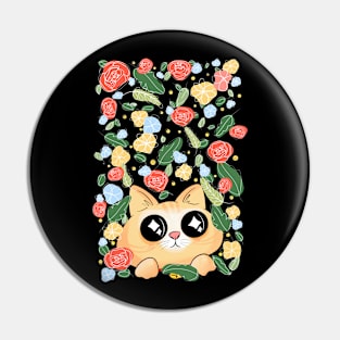 Cute cat surrounded by flowers Pin