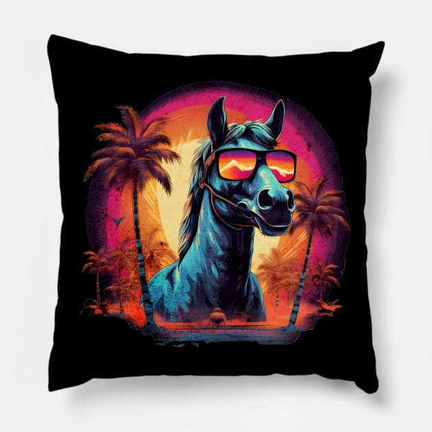 Retro Wave Appaloosa Horse Pillow by Miami Neon Designs