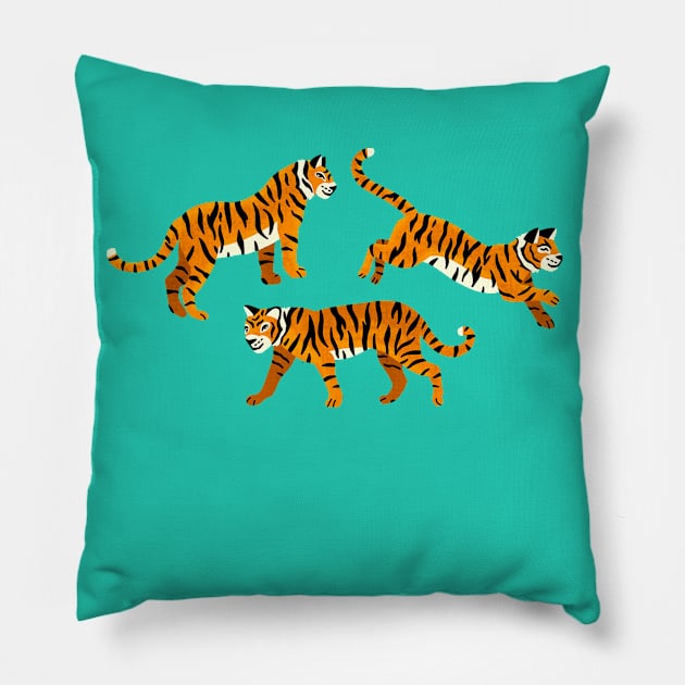 Tigers on Turquoise Pillow by TigaTiga