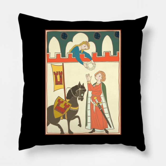 Medieval Courtly Love Scene Pillow by MariOyama