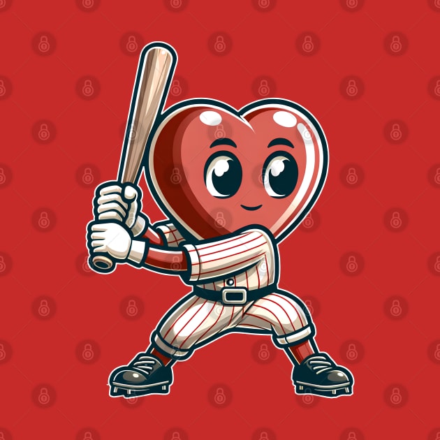 Valentine's Day Heart Baseball Player Hitter Batter by E