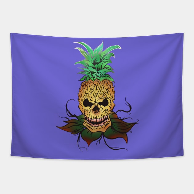 Pineapple Skull white and gray fade out Tapestry by Danispolez_illustrations
