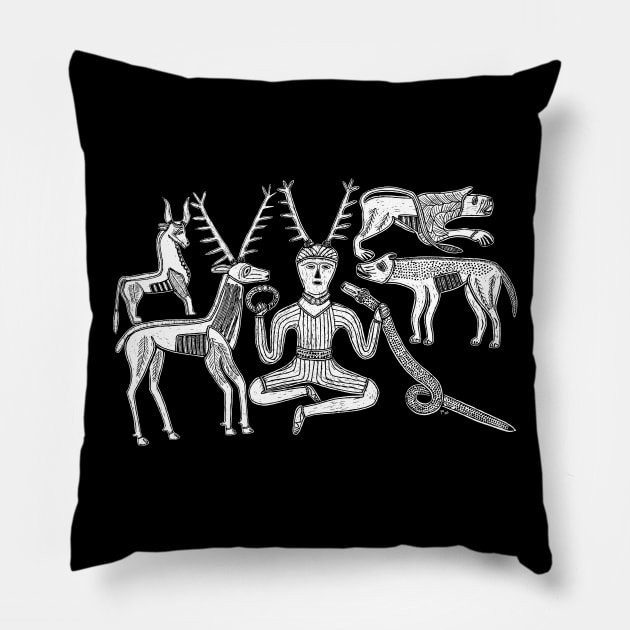 God Cernunnos and Animals from the Gundestrup Cauldron Pillow by LaForma