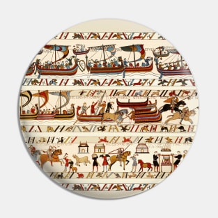 BAYEUX TAPESTRY ,BATTLE OF HASTINGS ,NORMAN KNIGHTS HORSEBACK AND VIKING SHIPS Pin