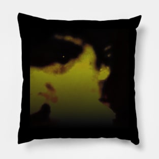 Portrait, digital collage and special processing. Face, man. Like from night dream. Looking on us. Green and yellow. Pillow