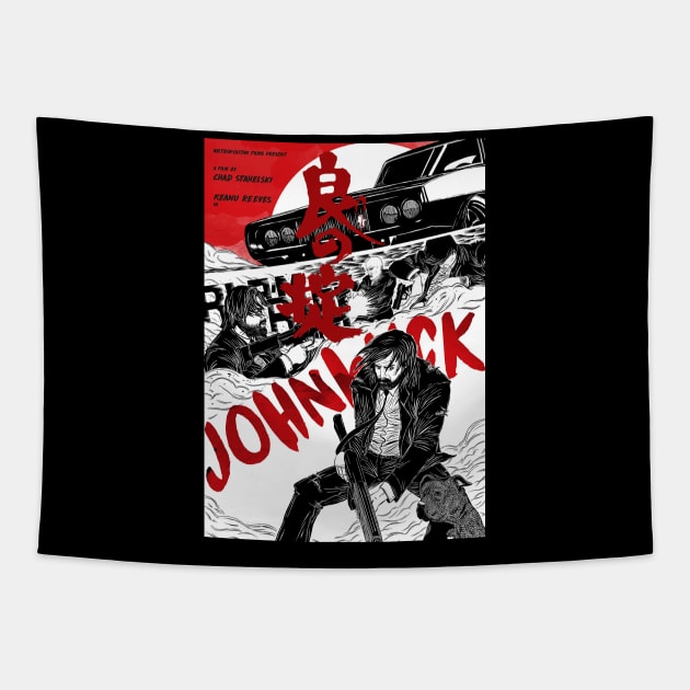 poster John Wick The Golden  Japanese  continental Tapestry by juassicpodcast