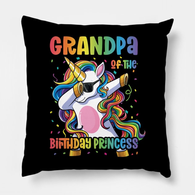 Grandpa of the Birthday Princess Dabbing Unicorn Girl Pillow by Pennelli Studio