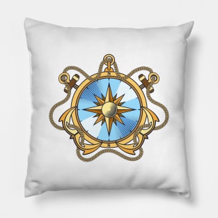 Nautical Compass and Anchors with Chains Emblem Pillow