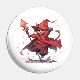 Cute Red Mage Cat Hero Pin