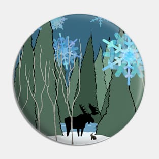 Wildlife in the Silent Snowy Forest Pin