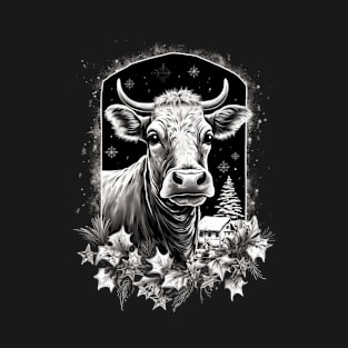 Cow Christmas Scene Window Pictures for Chalk Marker T-Shirt