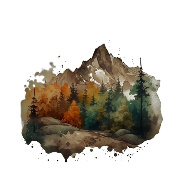 Watercolor Painting of Mountains by Protshirtdesign