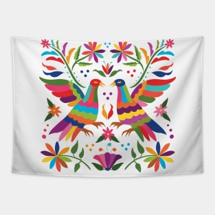 Mexican Otomí Couple of Birds Composition / Colorful & happy art by Akbaly Tapestry