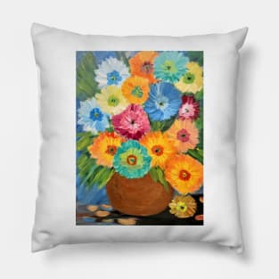 Some abstract flowers in metallic and neon paint in copper and gold vase Pillow