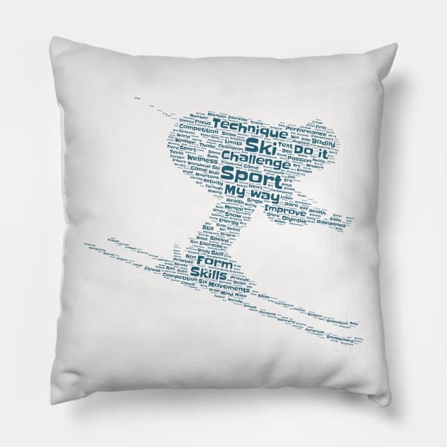 Skier Ski Silhouette Shape Text Word Cloud Pillow by Cubebox