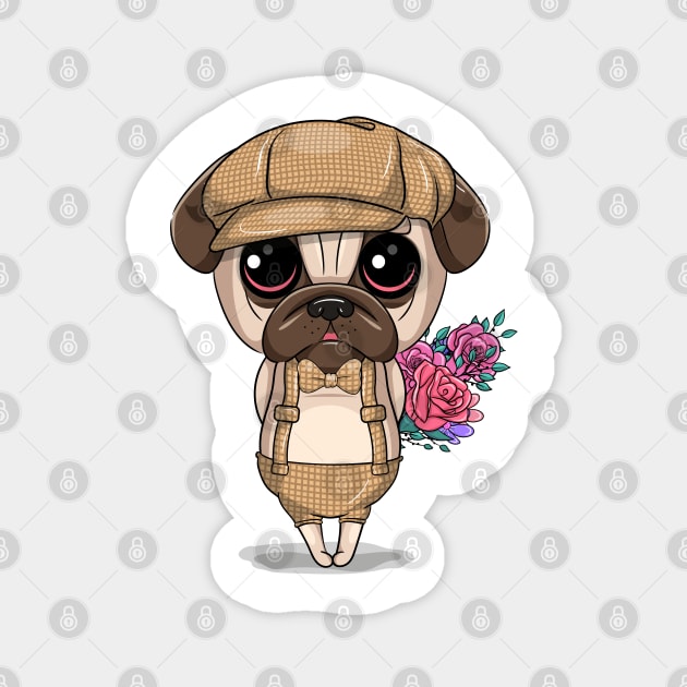 Cute pug dog with flowers Magnet by sharukhdesign