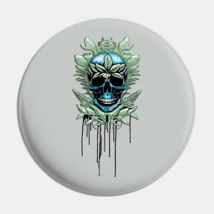 Elegant decorative blue skull with leaves Pin