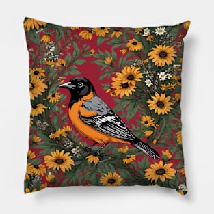 Baltimore Oriole Bird And Black Eyed Susan Flowers Pillow