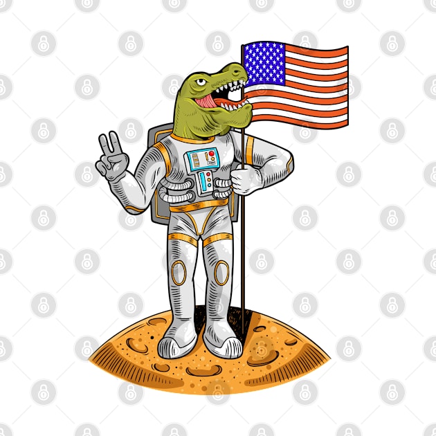 Astronaut T Rex Holding USA Flag by Mako Design 