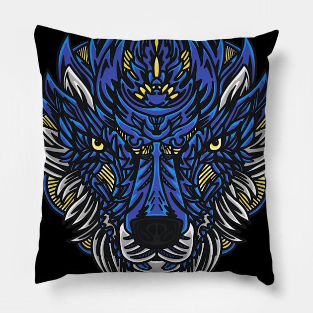 Wolf Head Illustration Pillow by Excela Studio