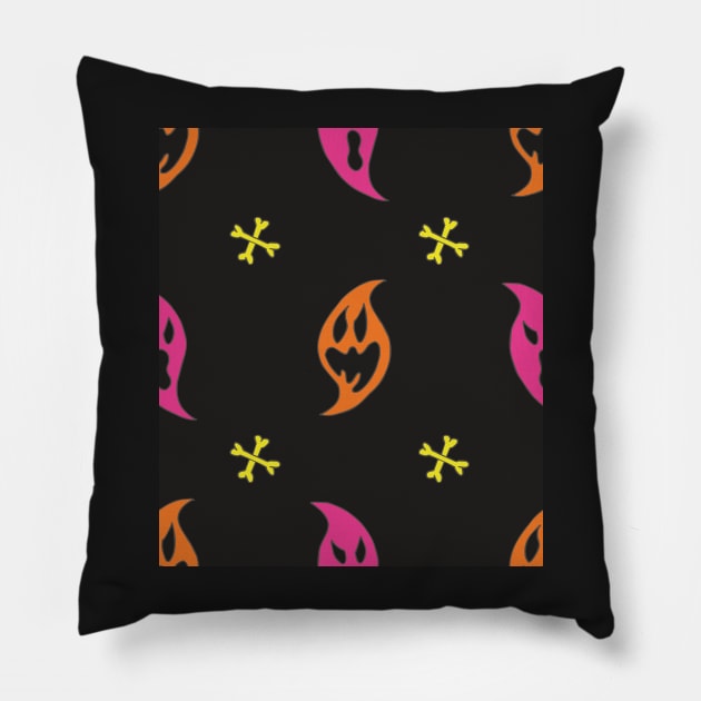 Kopie von Halloween pattern with small monsters and bones in red, pink and gray-green Pillow by colorofmagic