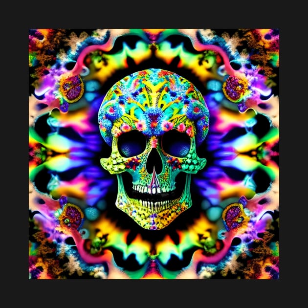 Skull Tie Dye Psychedelic Trippy Rainbow Purple Neon by Anticulture
