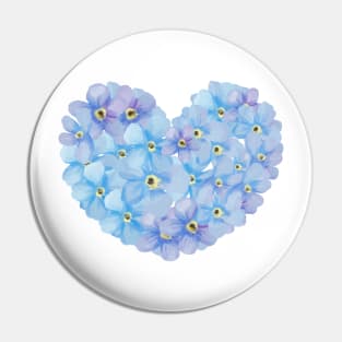 Forget Me Not Blue Flowers Heart - Floral Heart Design Pin