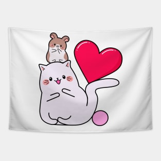 Kawaii style, mouse lovers, Valentine's Day, cute kawaii mice and cats . Tapestry